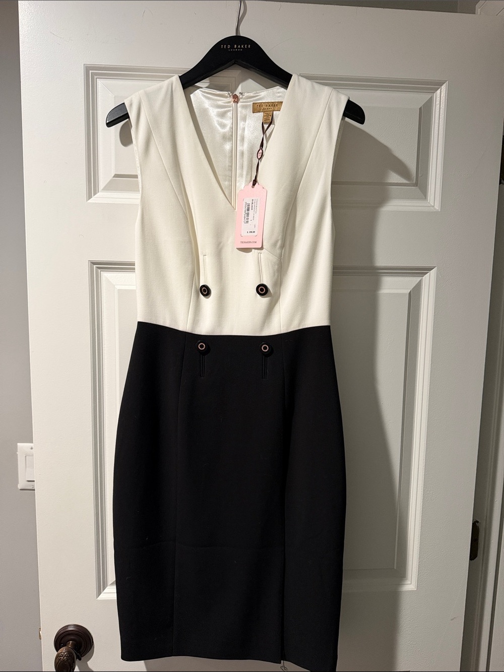 Ted Baker Black and White V-Neck Sheath Dress